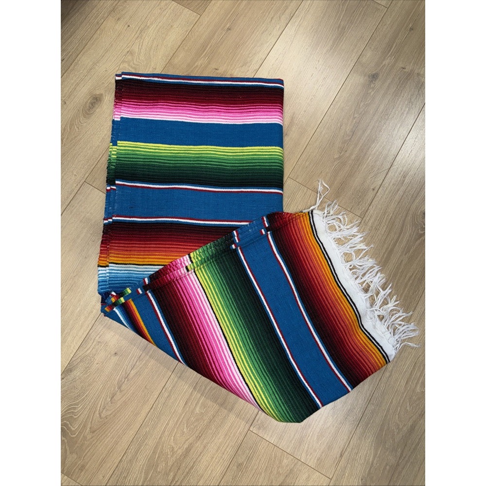Handwoven Mexican Serape Traditional Jorongo Blanket Artesians Mickey 60x84
